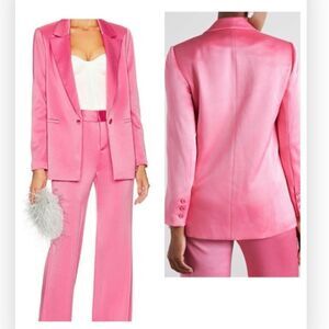 ALICE + OLIVIA NWT Denny hammered-satin blazer in Bright Pink Sz 10 $497
